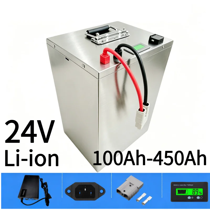 24V Lithium Ion Rechargeable Battery 100Ah-450Ah Built-in BMS With Charger Solar RV Off-Grid Home Energy Storage Inverter