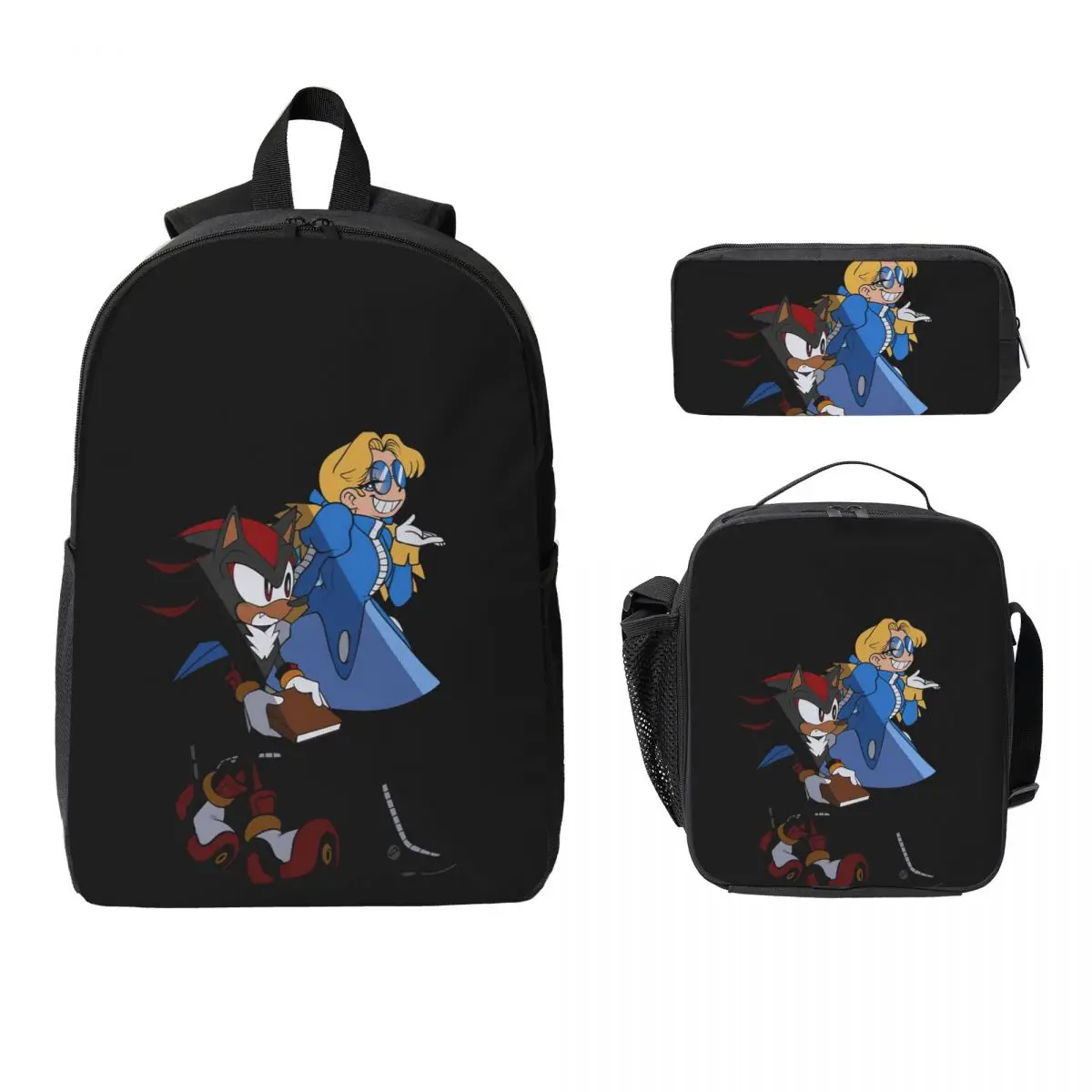

Shadow The Hedgehog Girl Friend Backpack Student BookBag School Bag Laptop Shoulder Bags 3ps Insulated Lunch Bag Pencil Case