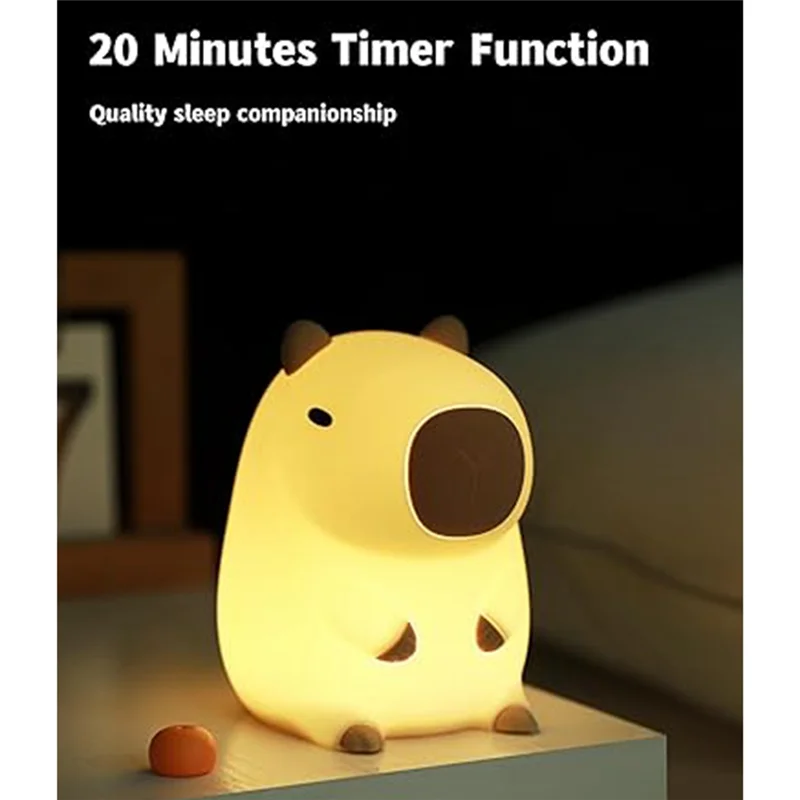 Luce notturna AK25-Capybara, lampada da asilo carina, lampada da decorazione da tavolo da scrivania ricaricabile per bambini con animali in silicone