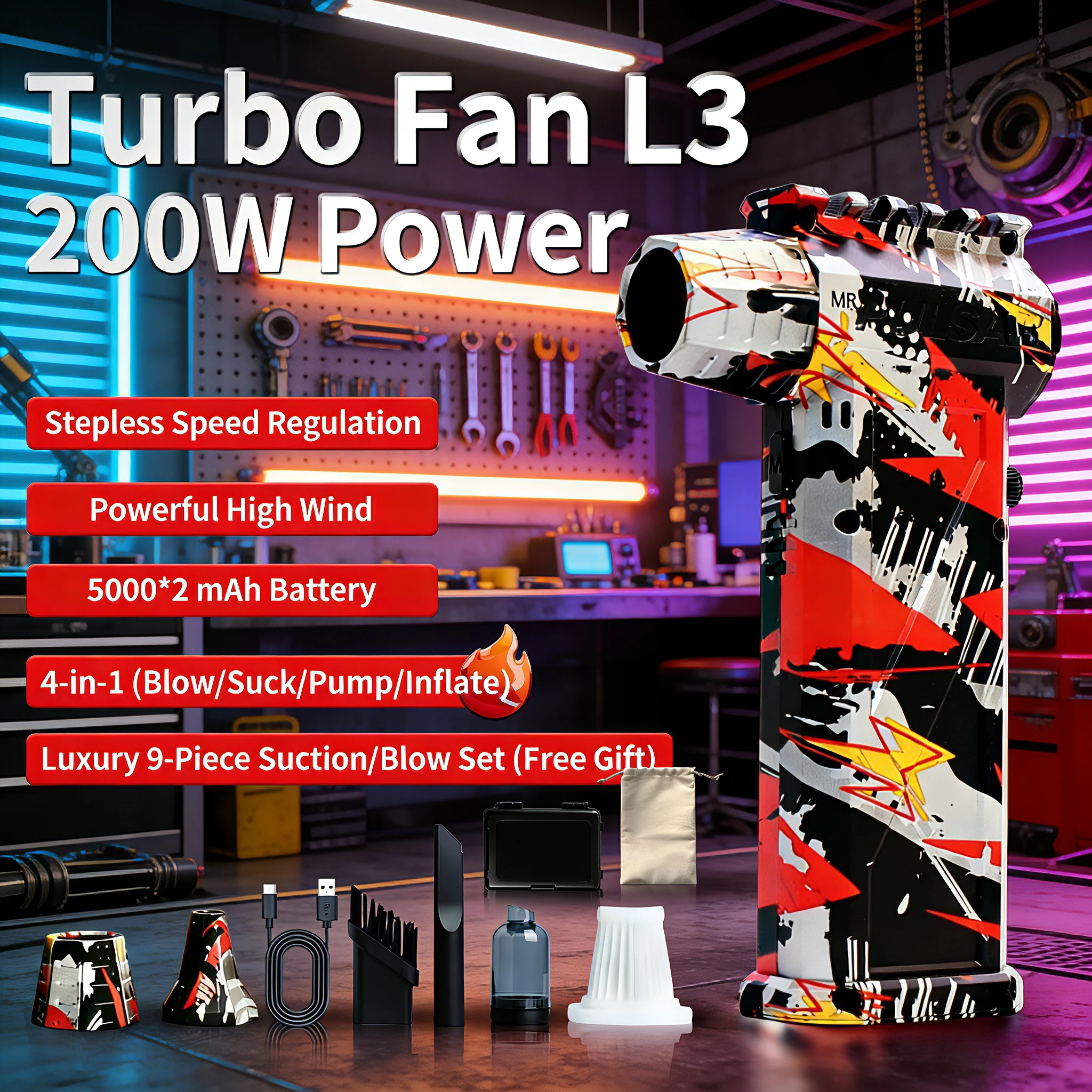 

L3 Powerful Air Hair Dryer, 250,000 RPM, wind speed 53m/s, rechargeable,Vacuum cleaner with suction function,brushless motor.