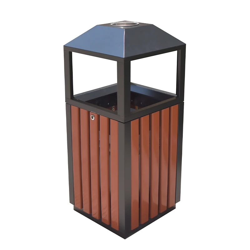 

Outdoor Street WPC Wood Recycle Garbage Bin Galvanized Sheet Waste Bin Trash Can Standing Storage Bucket Design