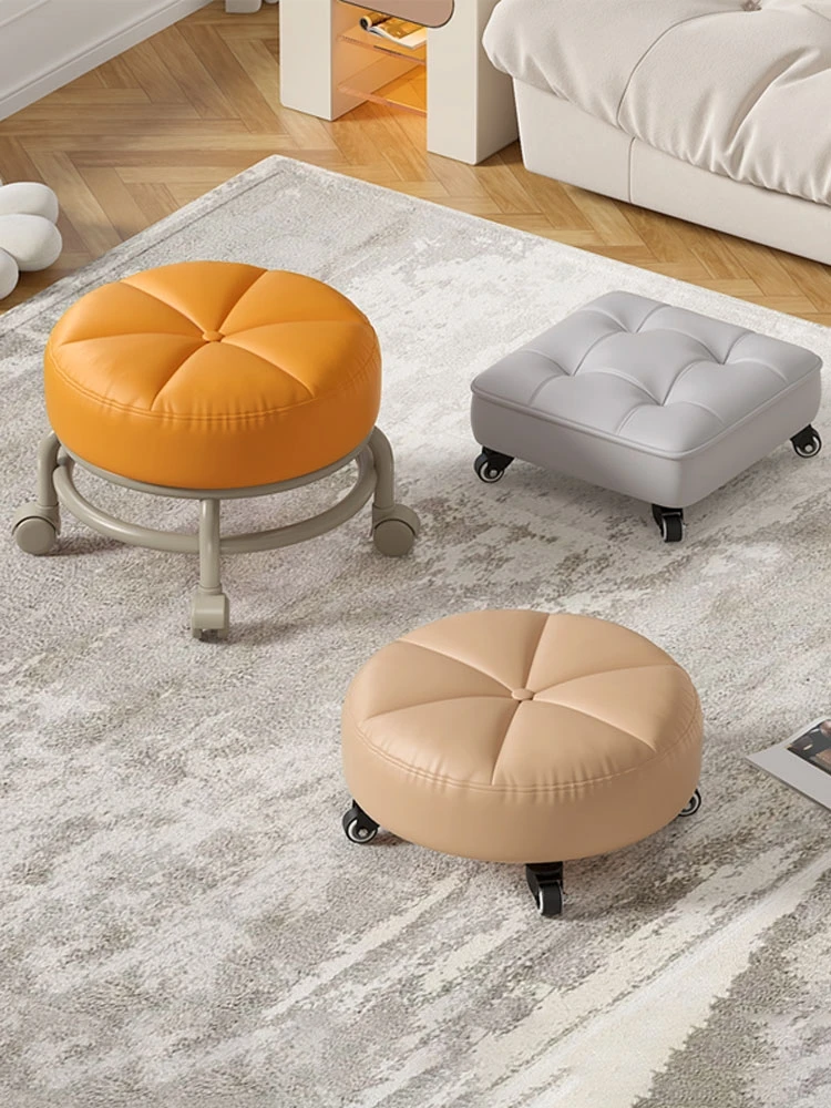 

furniture Ottoman Pulley Low Stool Movable Sewing Stool Universal Wheel Small Stool Household Floor Round Stool Bar Stools Pouf