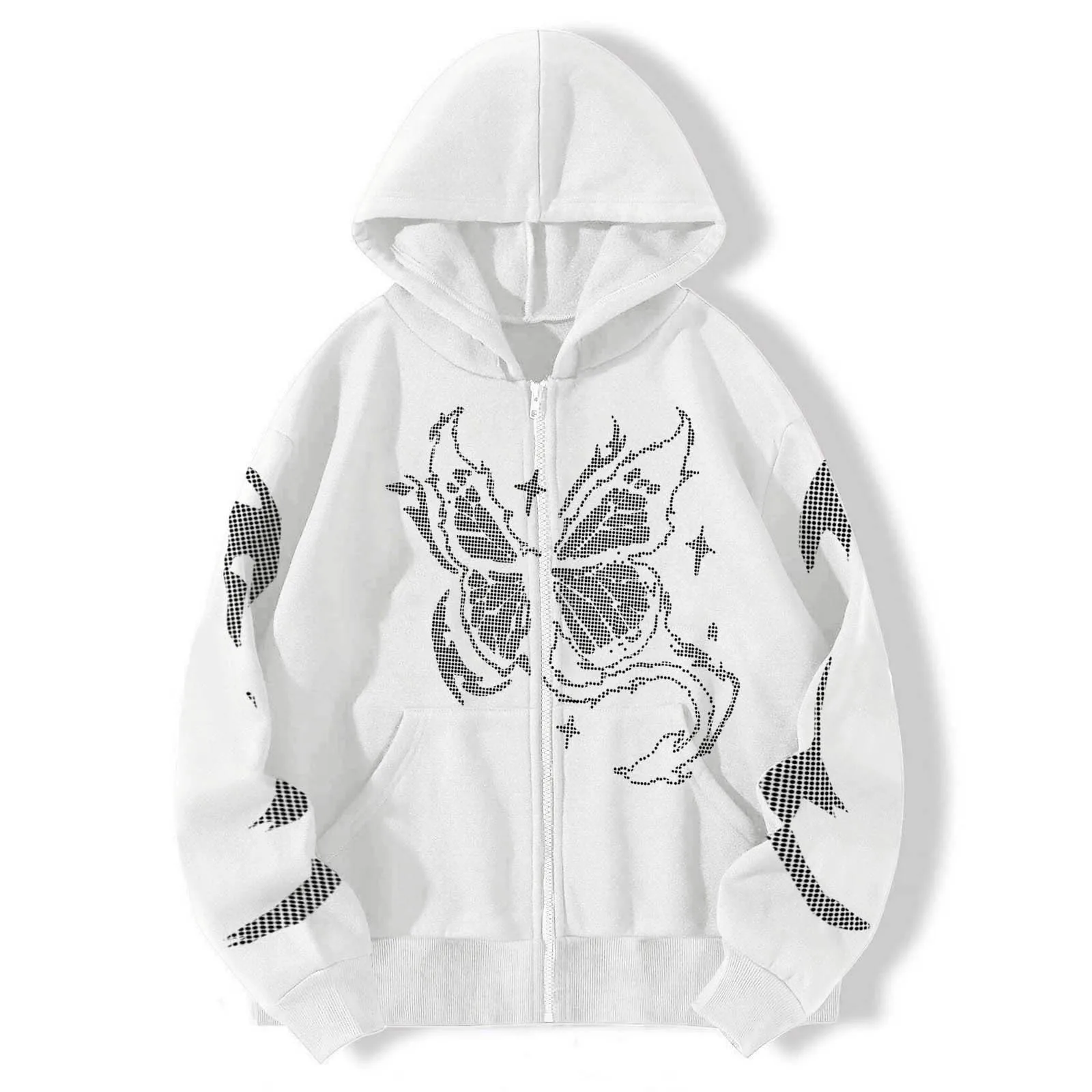 Women Gothic Black Zip Up Hoodies Butterfly Print Sweatshirts Oversize Harajuku Hooded Casual Loose Couple Fashion Hoodie