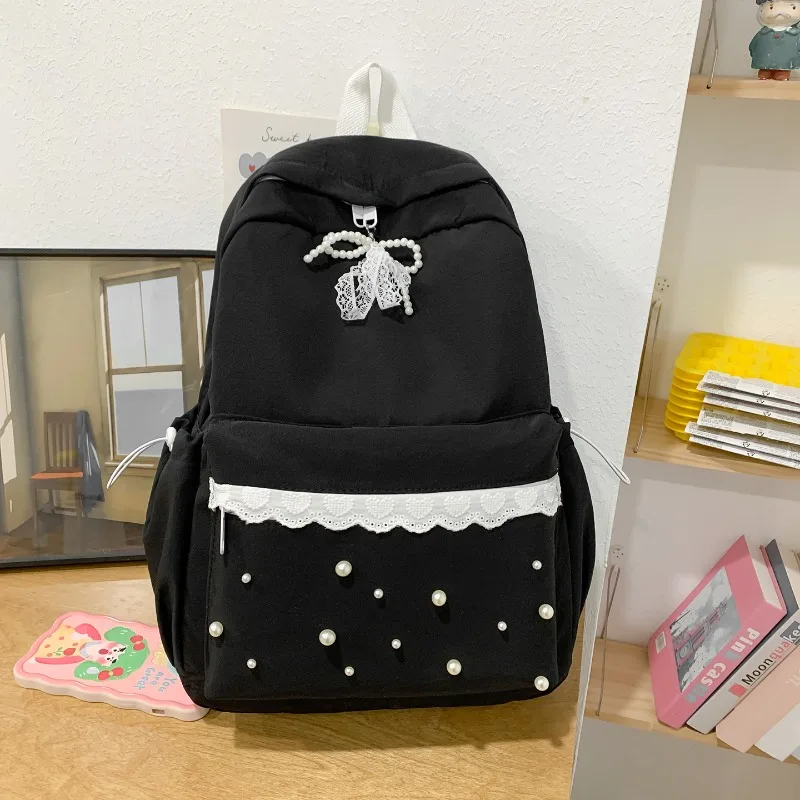 

2026 New Transparent Exquisite Nylon pearl decoration Backpacks Durable Daily Commute Bags Students Versatile Backpacks