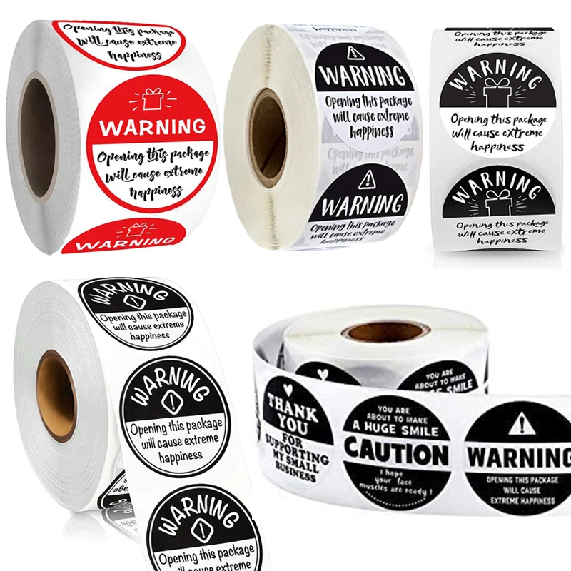 500Pcs Adorable Warning Sticker Black White Gift Labels Extreme Happiness Labels For Small Business Christmas Party Decoration