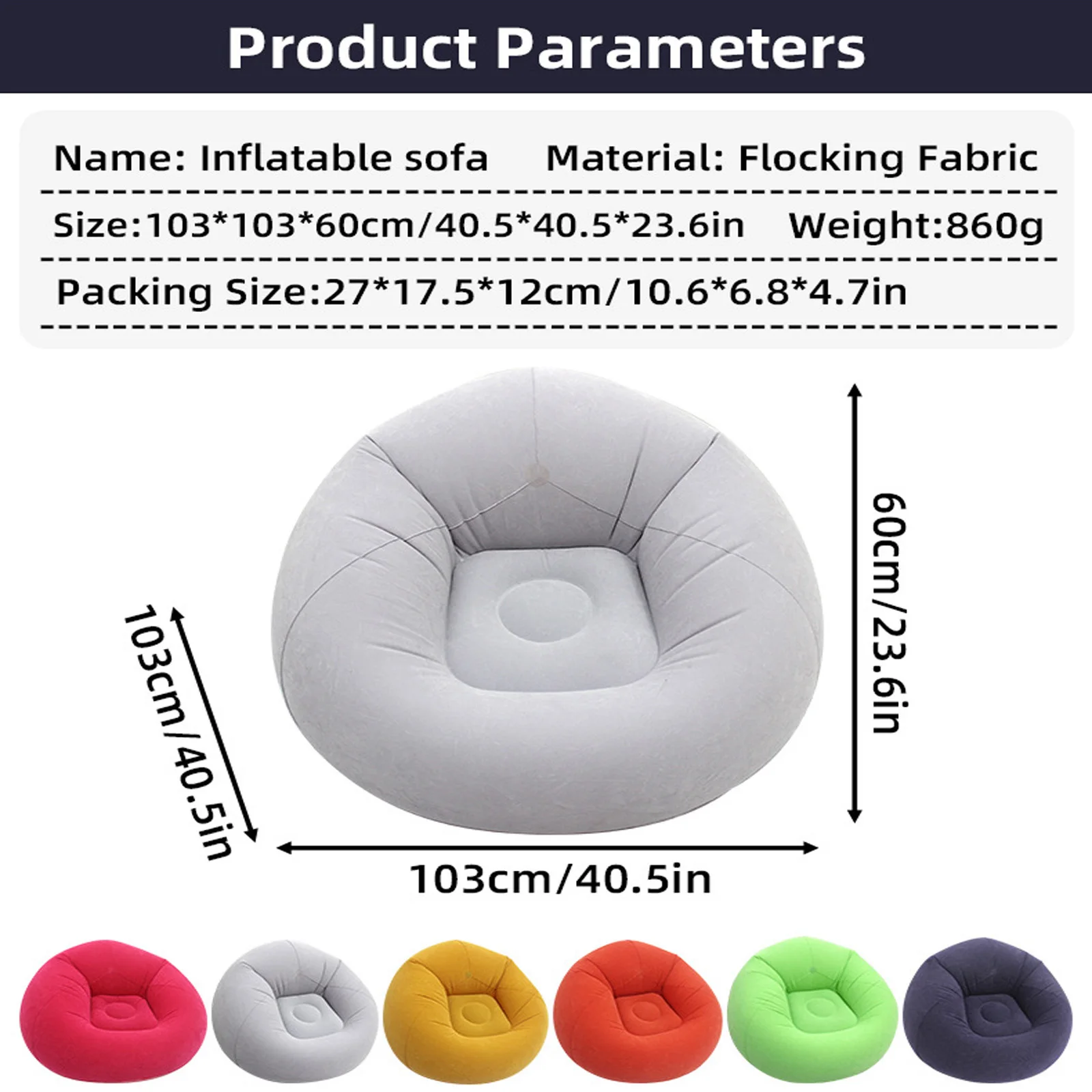 غطاء أريكة قابل للنفخ عالي الجودة كرسي حقيبة كسول جلوس فردي لغرفة النوم الصغيرة أو الشرفة (غطاء) #6