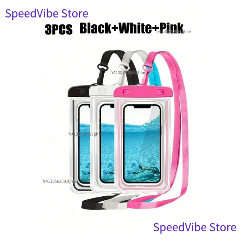 3 pochettes universelles étanches pour téléphone, étui étanche transparent et tactile pour téléphone sous l'eau, protection de téléphone portable imperméable pour la plage, la pêche, le kayak, la natation et la navigation de plaisance.