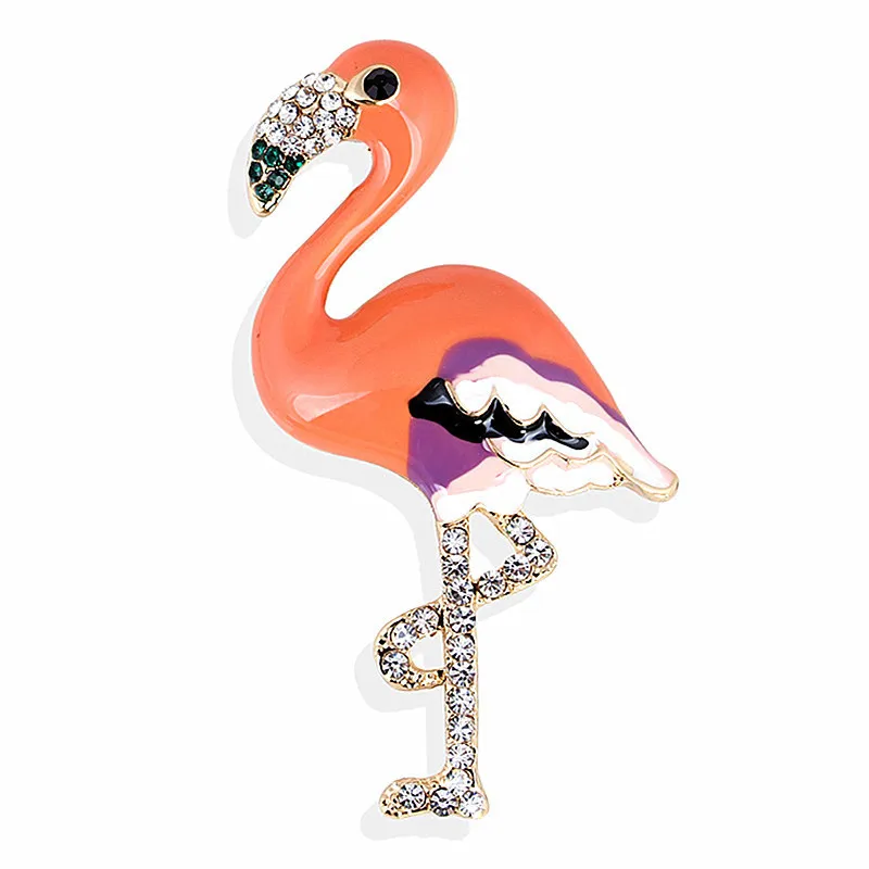 Creative Colorful Enamel Pearl Flamingo Bird Brooches For Women Unisex Rhinestone Crane Animal Brooch Pins Jewelry Friend Gifts