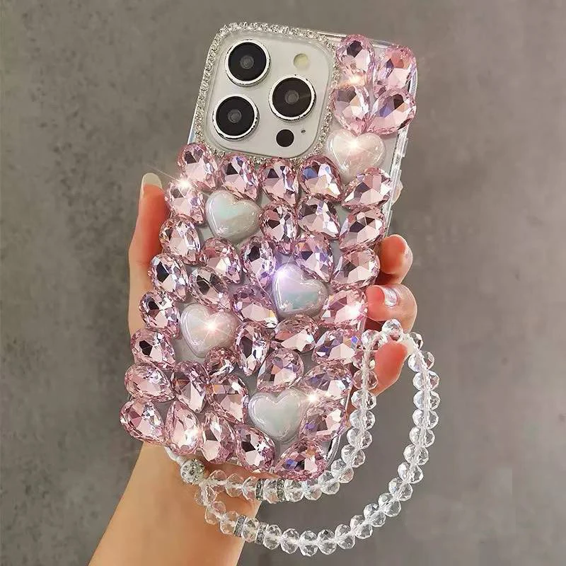 Pearl Phone Case for Samsung Galaxy M60S A81 J7 Prime Note 10 Lite Pro S8 Plus S10E 9 Bling Heart Rhinestone Phone Case Cover