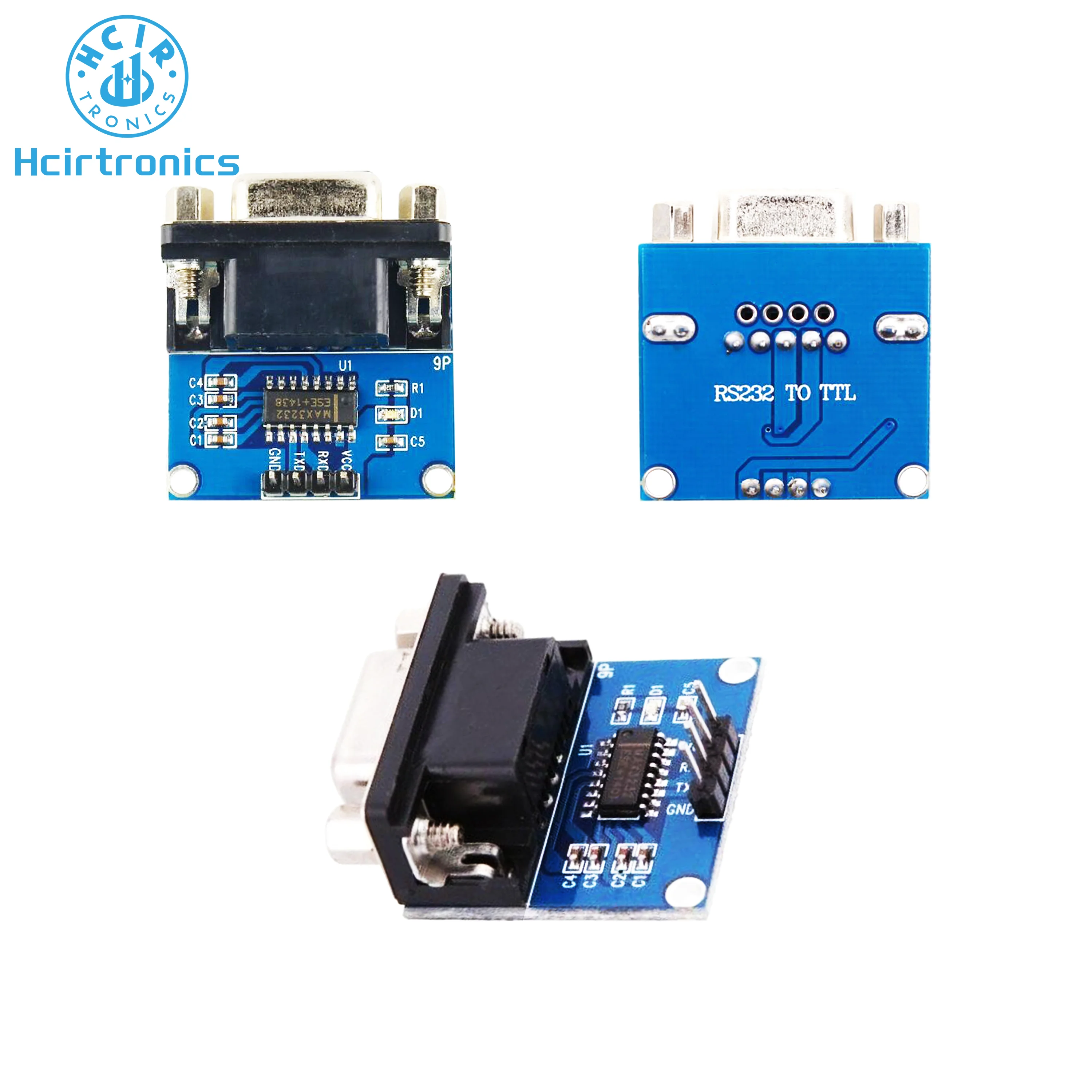 MAX3232 RS232 to TTL Serial Port Converter Module DB9 Connector MAX232 3.3-5.5V Flashing Board TX RX VCC GND