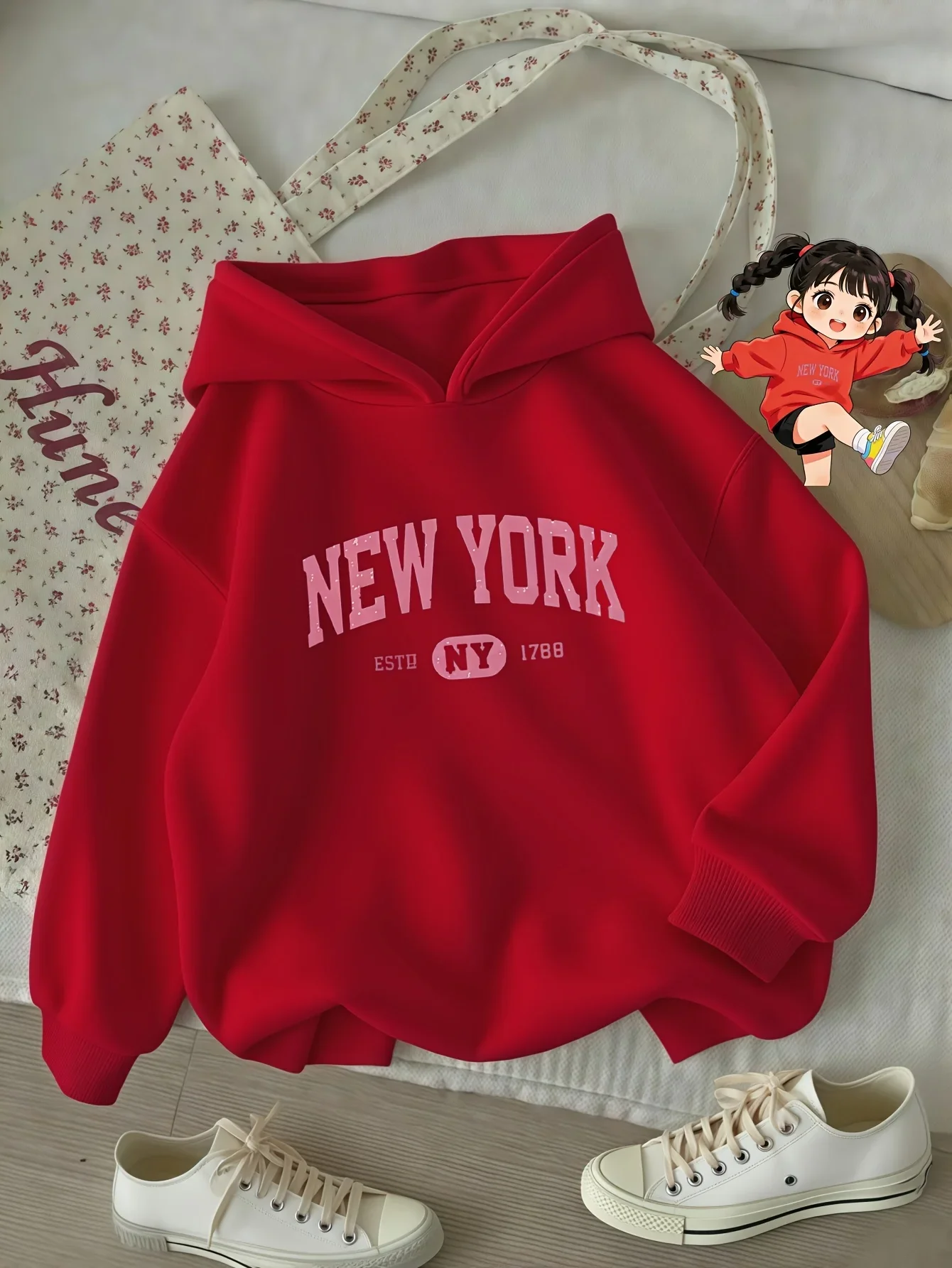 Retro New York Kids Hoodie Vintage Varsity Letter NY City Casual Streetwear Graphic Autumn Winter Fleece Soft Fashion Hoodie