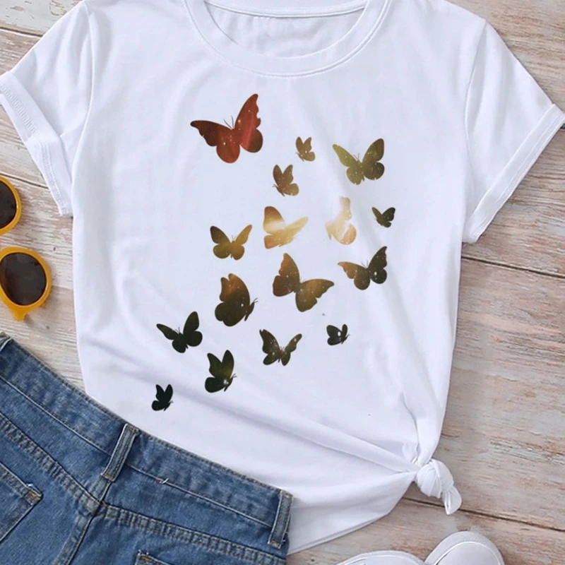 Magliette a maniche corte da donna abbigliamento camicetta femminile maglietta con stampa a cuore a farfalla magliette estive T-Shirt da donna Harajuku Graphic Tees