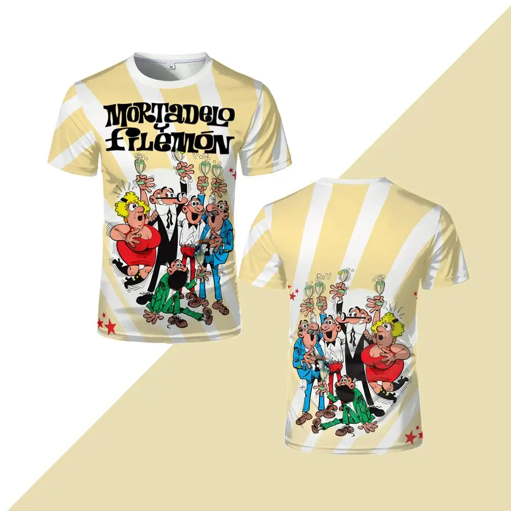 

New Mortadelo Y Filemon Printed T-shirt Summer Street Fashion Breathable Short-sleeved Men And Women Harajuku Style Sports Tops