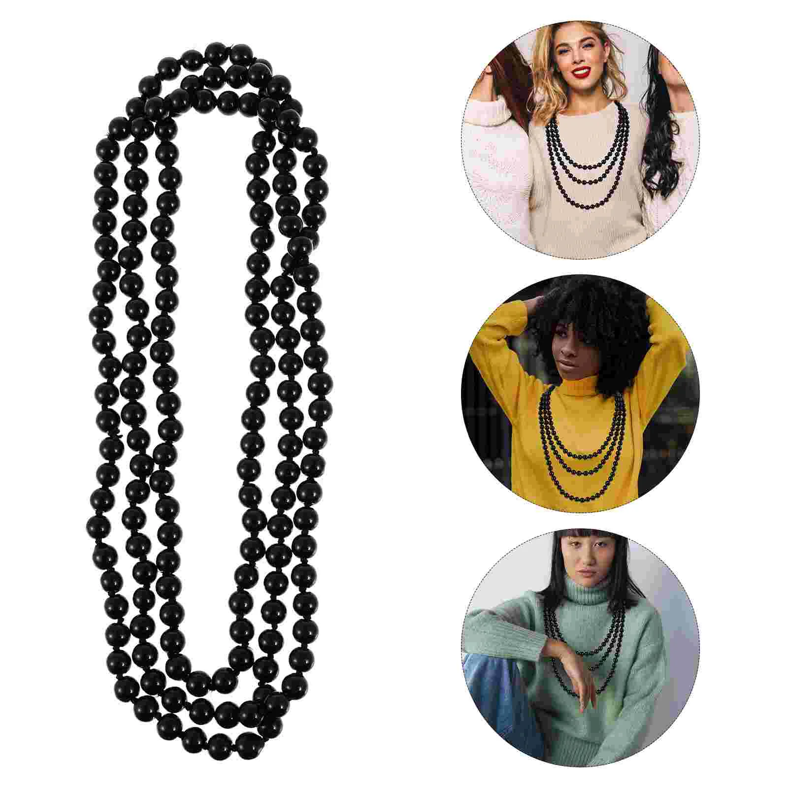 

15M Retro Women Lady Simulated Pearls Long Necklace Chain for Sweater Decoration (Black) Sweater Pearl Necklace