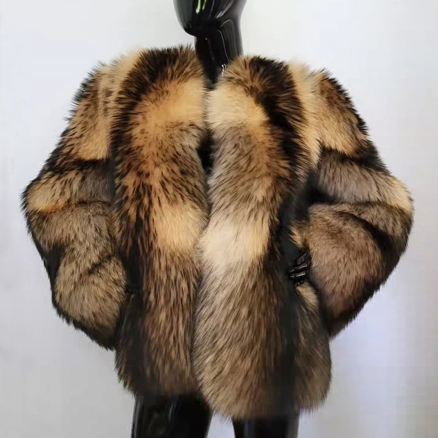 

Natural Full Skin Raccoon Fur Jacket Real Raccoon Fur Coat With Hood Short Fur Jacket Luxury Fashion Winter Jacket For Women