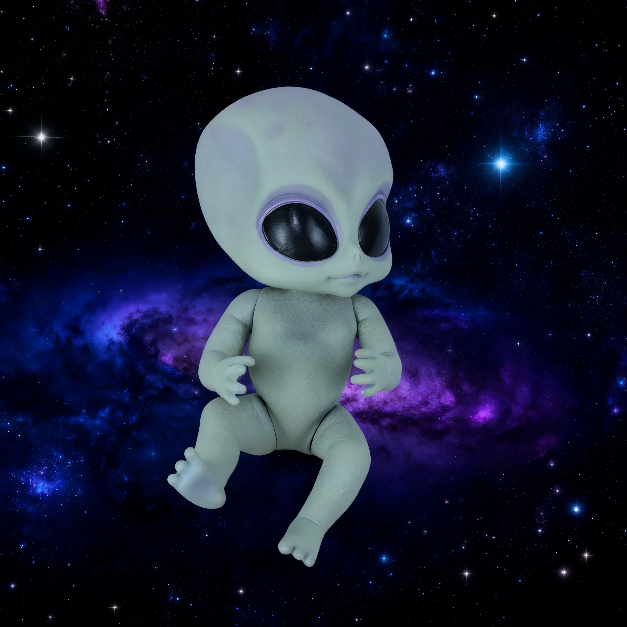 14 polegadas reborn poseable vinil duro alienígena estatueta boneca prata vinil duro colecionável com estilo filme detalhando olhos grandes