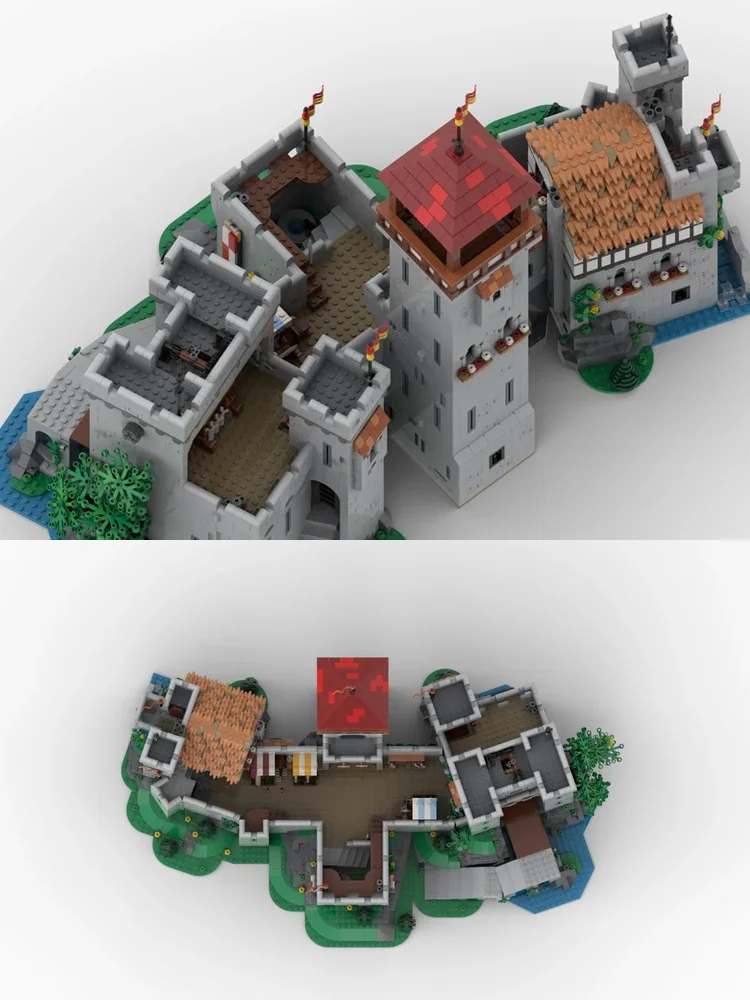 Il modello Medievale del Castello del Cavaliere Leone del giocattolo da costruzione MOC è un regalo di Natale per tutti gli appassionati di architettura