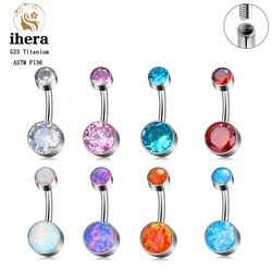 ASTM F136 G23 Titanium Belly Button Rings For Women Body Piercing Jewelry 14G CZ Opal Navel Piercing Ring
