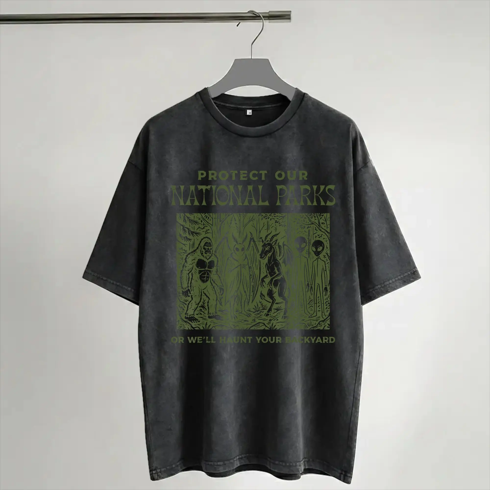 Graphic Printed Protect National Parks Haunt Backyard  Washed T Shirts Merch Oversize T-Shirt  Men Women Tee