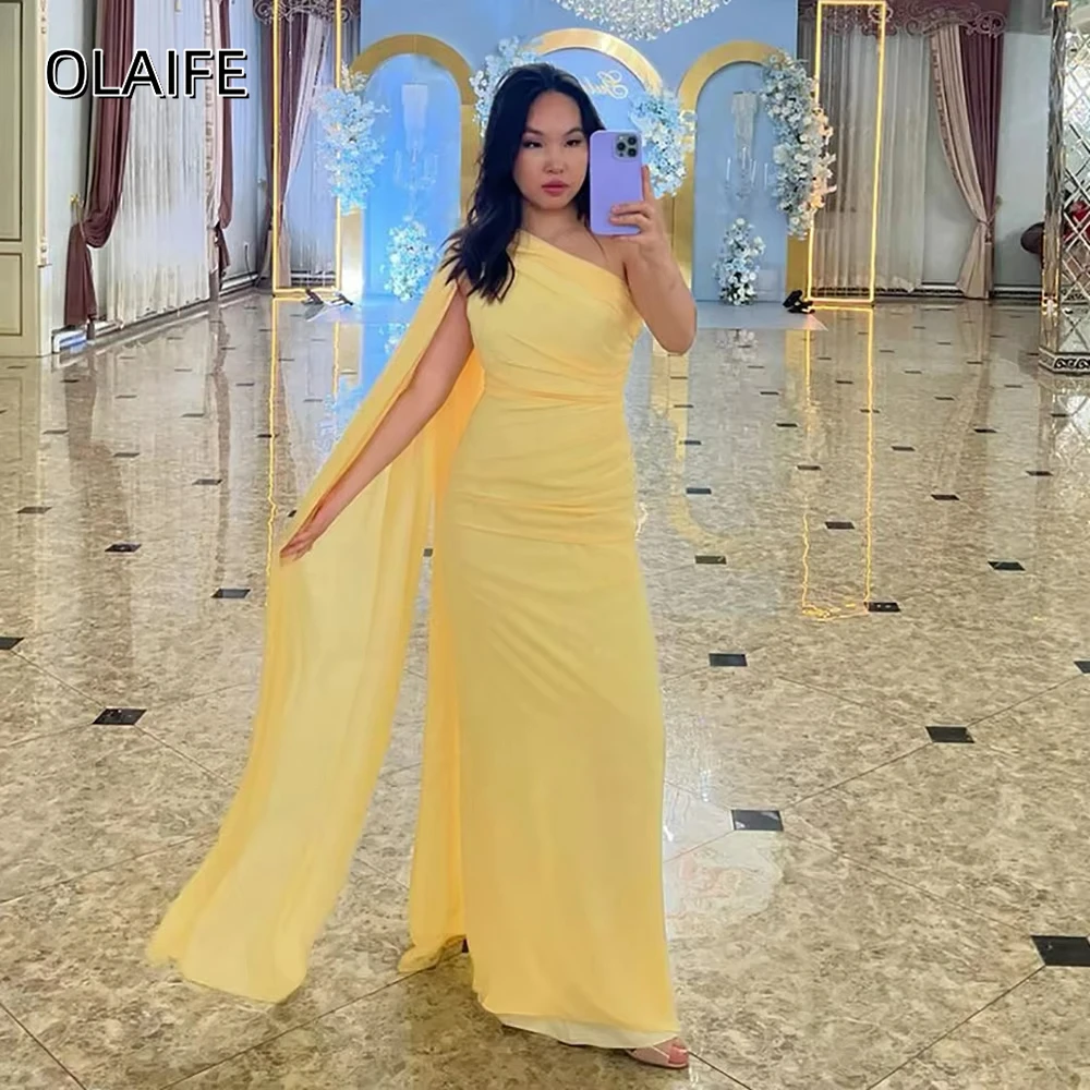 

Long Prom Dress Party Dress Mermaid One Shoulder Cape Pleats Customized Evening Dress Formal Gown فساتين سهره نسائيه فخمة