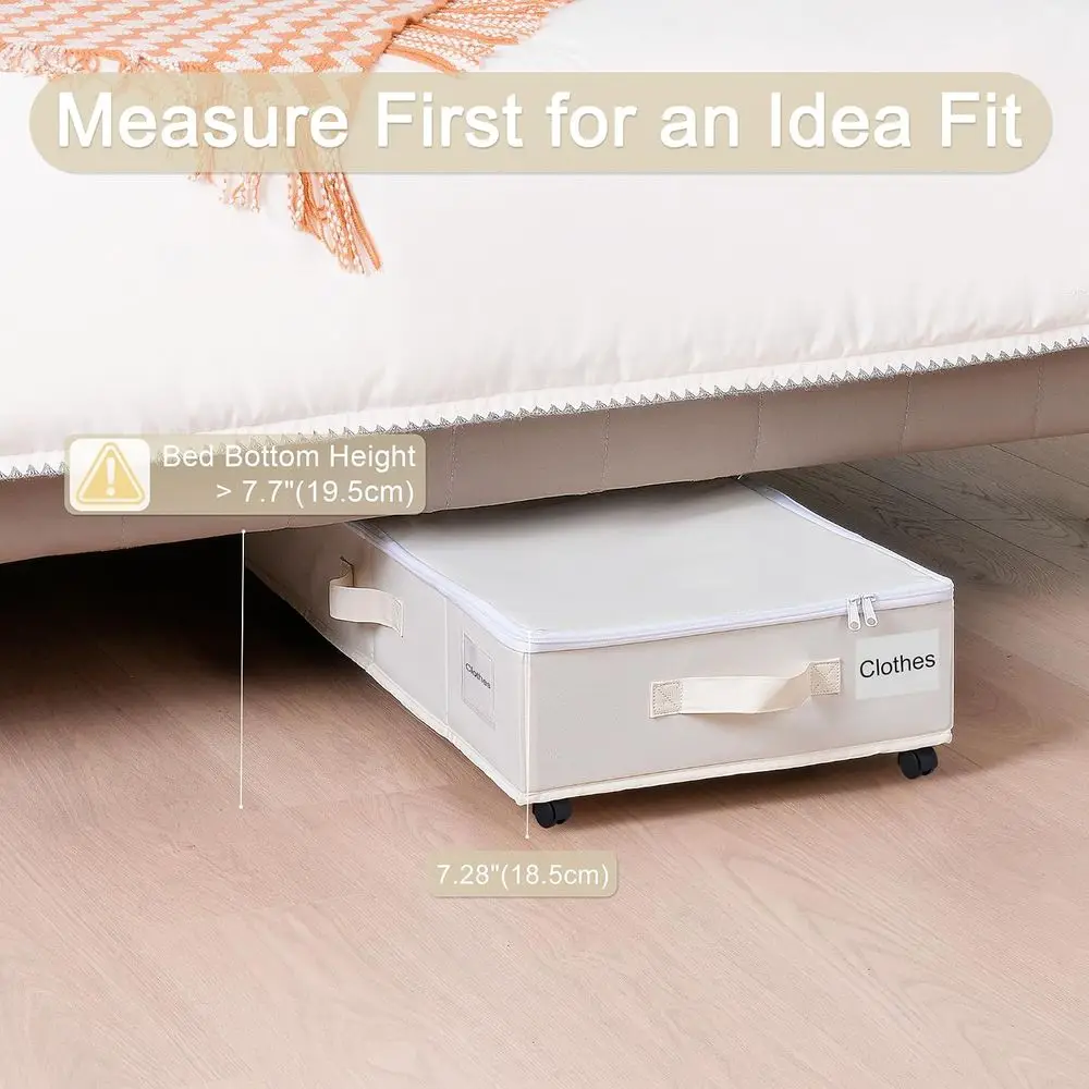 Under Bed Storage with Wheels, 2 Pack Containers for Clothes, Shoes, Blankets, Rolling Organizer with Cover, Beige (30.71x15.7x7 view 6