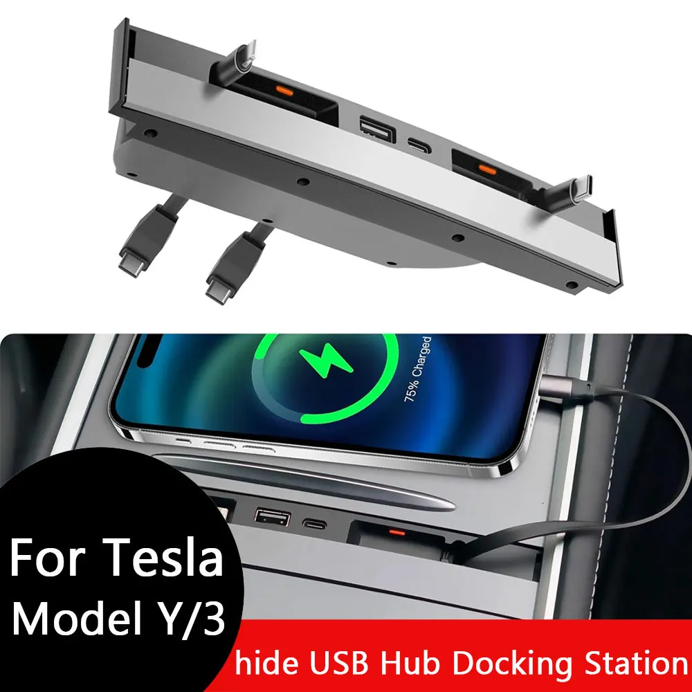 USB Hub Docking Station For Tesla Model Y & Model 3 Central Control Organizer (for Model Y(2021-24) & Model 3(2021-23))