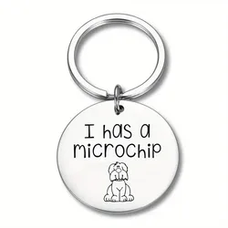 1pc, Silvery Round Pet ID Tag - I Has A Microchip - Cute Stainless Steel Engraved Metal Dog Tag