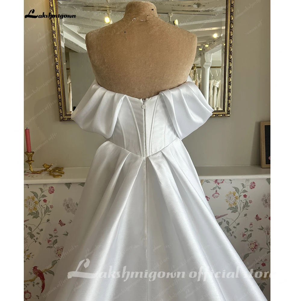 Lakshmigown Schulterfreies Hochzeitskleid 2027 mit Ärmeln, tiefem Ausschnitt, schlichtem Satin, trägerlos, maßgeschneidert – Detail 8