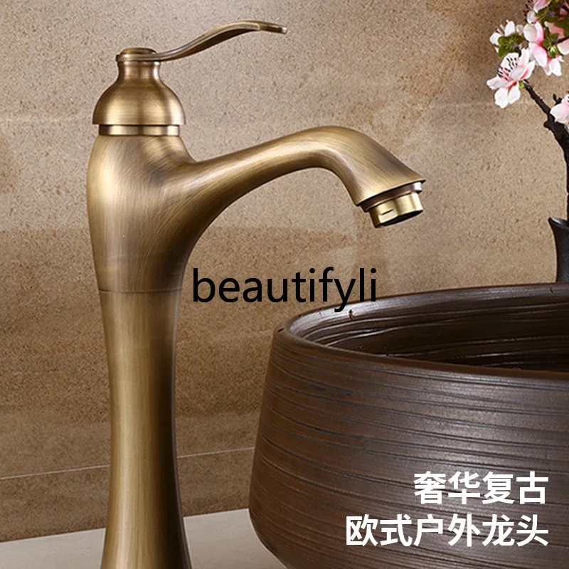 

All copper hot and cold faucet European style basin under the counter bathroom art faucet