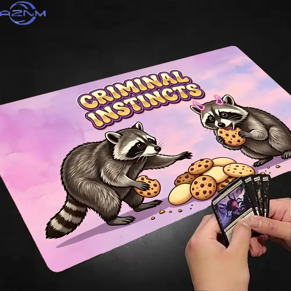 Raccoons Eating Cookies Playmat Mouse Pad Playmat MTG TCG Office Desk Mat for Work Game PC Laptop Rug Carpet MousePad
