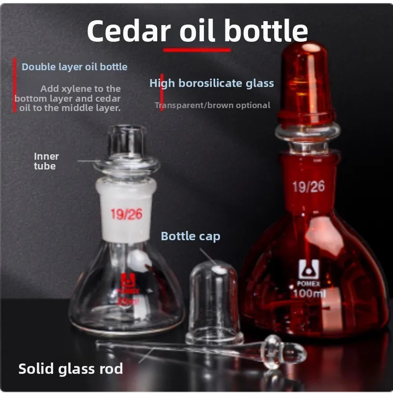

25ML Microscope Oil Bottle Cedarwood Oil Bottle Double Layer Glass Triangle Dropper for Microscopes