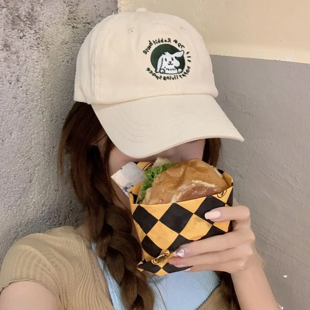 

Регулируемая бейсболка в стиле ретро с кроликом, хлопковая корейская винтажная бейсболка, повседневная шляпа для подростков с вышивкой, уличная кепка