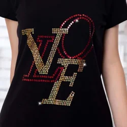 2PC/Lot Love Letter Fashion T-Shirt Decoration Hot Fix Rhinestone Motif Iron on Crystal Transfers Design Sequins