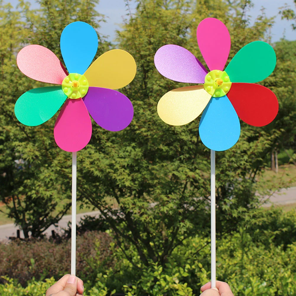 6 Pcs Six Color Windmill Toys Premium Plastic Outdoor Decor Assembly Garden Lawn Party Child Thicken PP Pinwheel