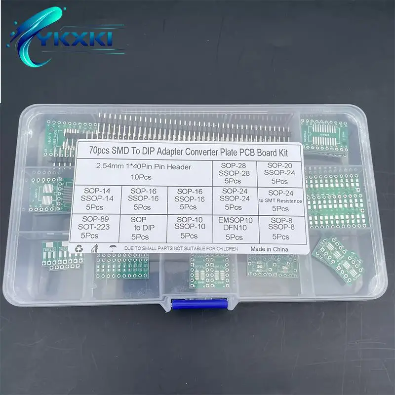 70pcs SMD To DIP Adapter Converter Plate PCB Board Kit Box SOP8 SOP10 SOP14 SOP16 SOP20 SOP24 SOP28 SOT89 to SOT223 Board