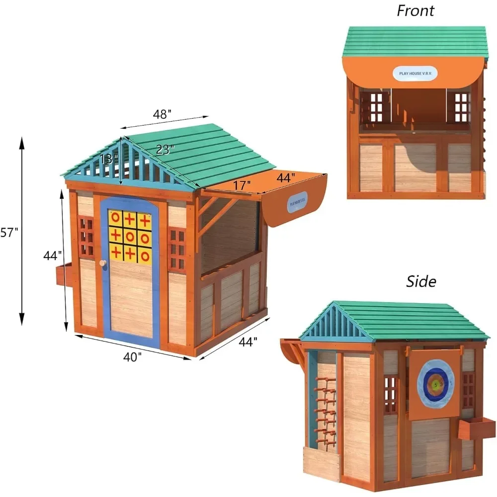 Kids Outdoor Playhouse Outside Game House Outdoor Playset for Ages 3-10 Toddler Boys Girls Wooden Adventures Cottage