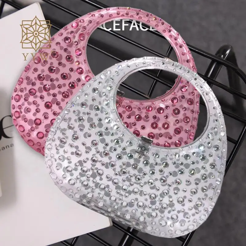 

Transparent Round Acrylic Bag Box Diamond Evening Clutch Purses Women Summer Boutique Trending Wedding Party Rhinestone Handbags