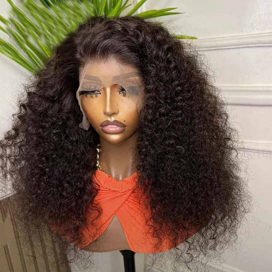 

Natural Black Soft 26Inch Long 180%Density Kinky Curly Preplucked Glueless Lace Front Wig For Women With Babyhair Daily Cosplay