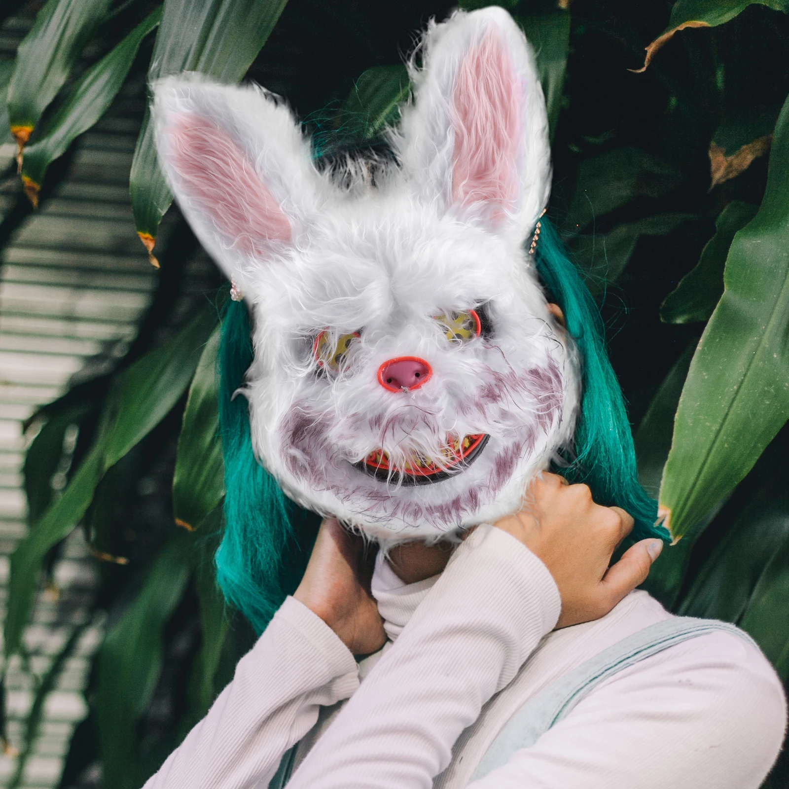 

Bunny Mask Facemask Facial Masks Glowing Halloween Decor Horror Party Cover Shine