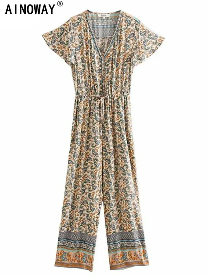 Combinaison Femme MOKBAY - Jumpsuit Sans Manches Imprimé Floral - Coupe Droit Stretch - Poches - Style Bohème Vintage - Taille Asiatique Combinaison Femme MOKBAY - Jumpsuit Sans Manches Imprimé Floral - Coupe Droit Stretch - Poches - Style Bohème Vintage - Taille Asiatique