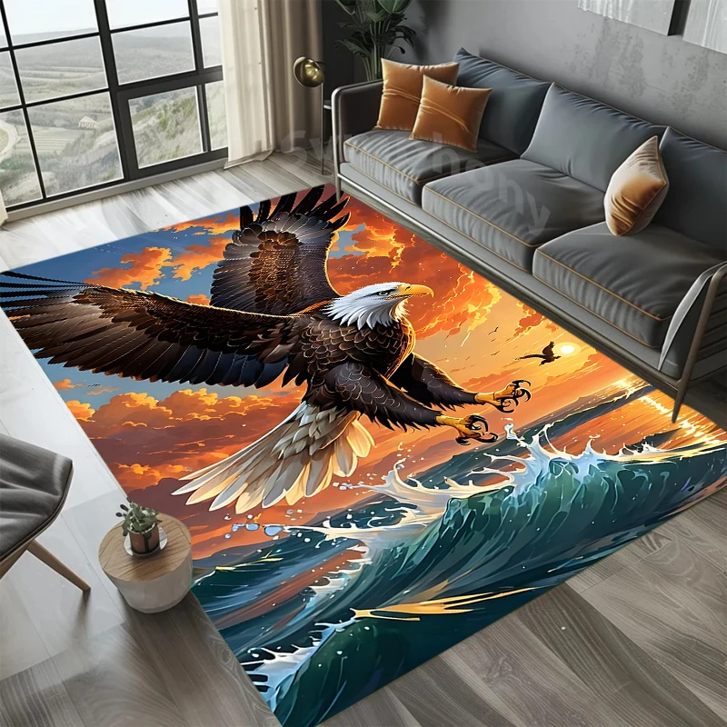 Teppich mit Naturmotiv, Weißkopfseeadler, Tiermuster, weicher, rutschfester Teppich, künstlerische Heimdekoration, Bodenmatte für Wohnzimmer, Schlafzimmer, Kinderzimmer