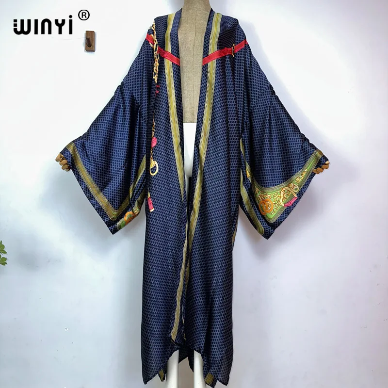 Kimono kobiety w stylu Retro artystyczny długi rękaw z nadrukiem kardigan damski luźna bluzka na co dzień okrycie plażowe imprezowy kaftan