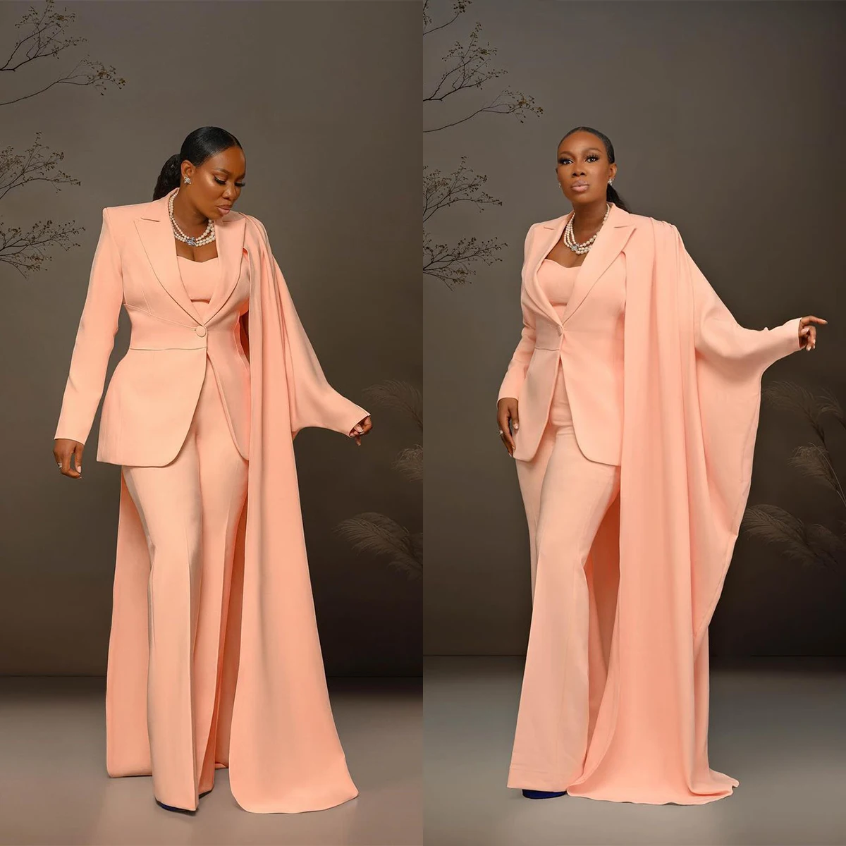 Formal Fashionable Women Pants Suits 2 Pcs Plus Size Wrap Capes Blazer Jacket And Trousers Suits Wedding Guest Wear Custom Made