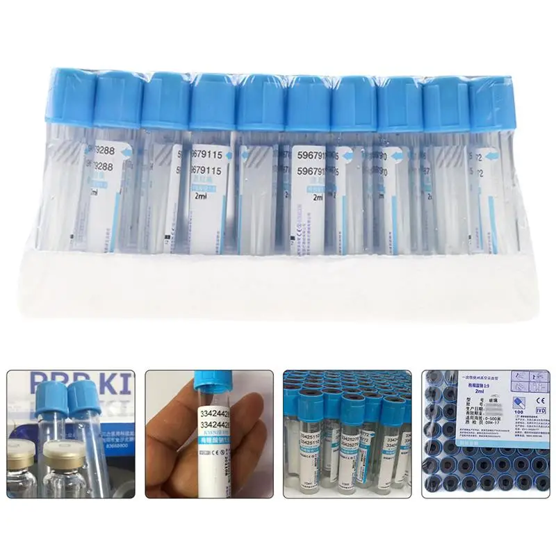 100pcs Clear 2ml Blood Coagulation Tube Disposable Negative Pressure Vacuum Venous Blood Collection Tube With Lids Lab Tubes