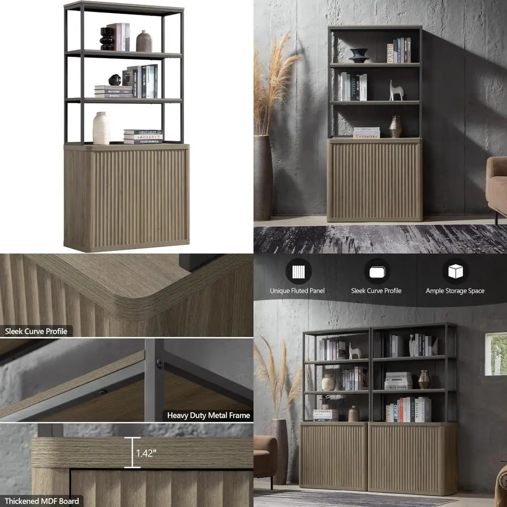 خزانة كتب حديثة طويلة الطول 71 من 5 طبقات مع أبواب تخزين رف كتب كبير للمنزل ميتا