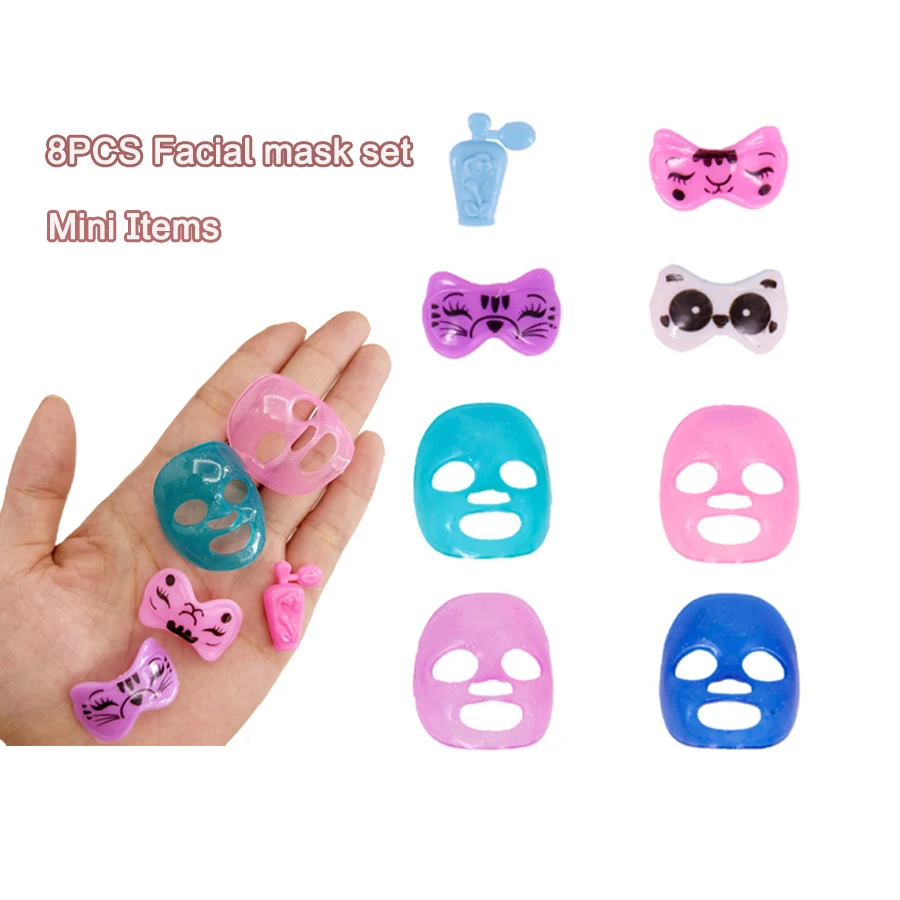 Handgemachter Bademantel für 30cm Puppen süße Mini-Artikel Gesichts maske Haarschmuck Set Miniaturen Spielzeug für Mädchen Spielset