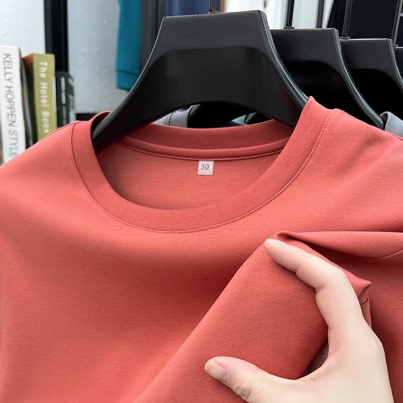 

High-grade Autumn and Winter Men's Designer Solid Color Cotton Business Casual Korean Version of Round Neck T-shirt Trend Top