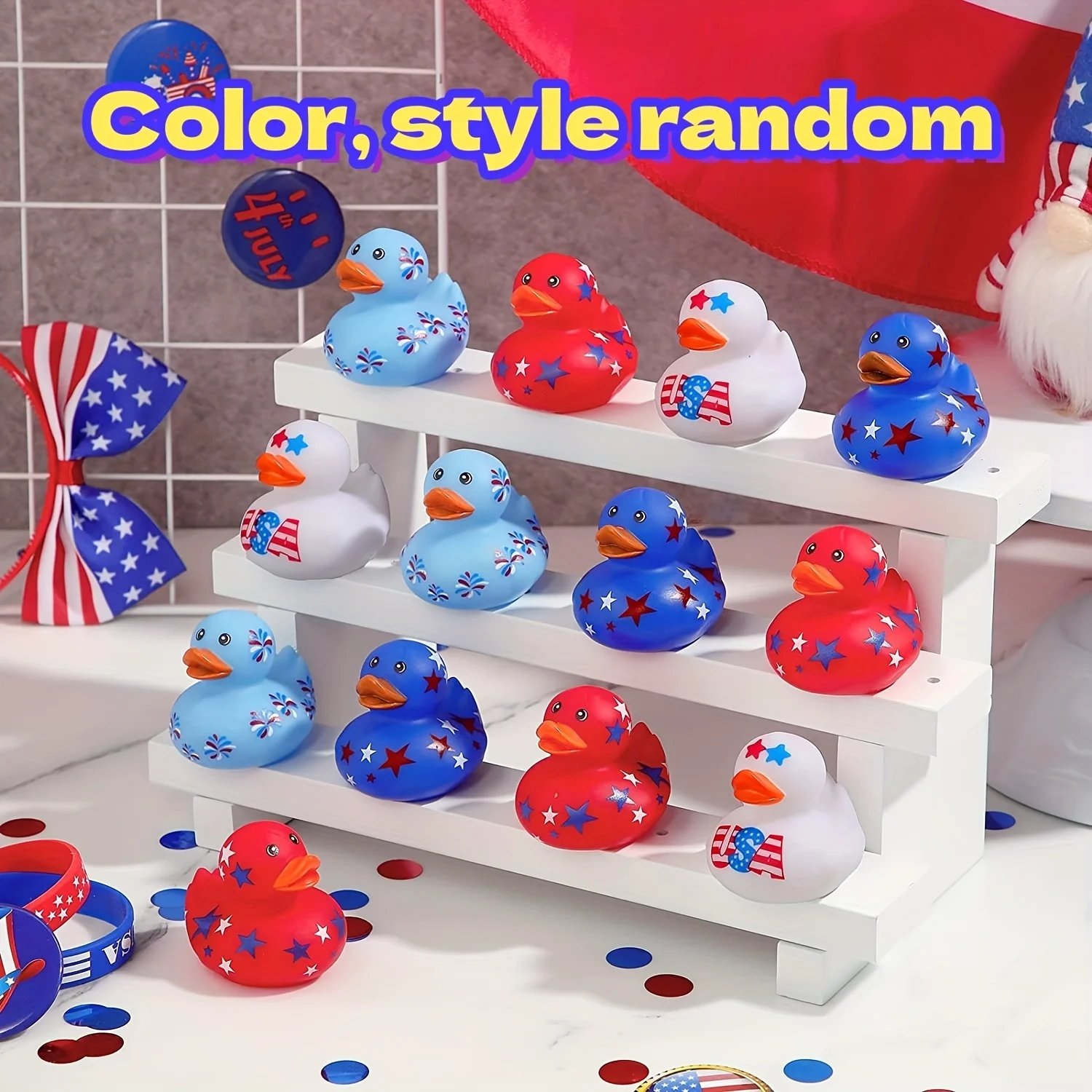 36pcs 2 Inch Patriotic Rubber Ducks Bulk  Float Rubber Ducks Christmas Halloween Gifts Color Random