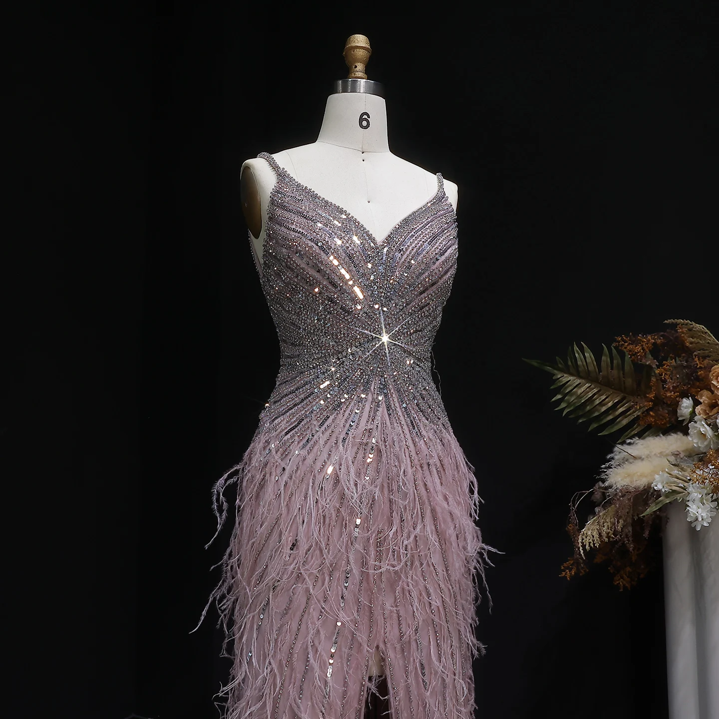 Sharon Said Dubai Luxuriöse Feder-Meerjungfrauenkleider in Silber für Hochzeiten, Blaues Arabisches Abendkleid, Partykleider SS004 Maßanfertigung – Detail 15
