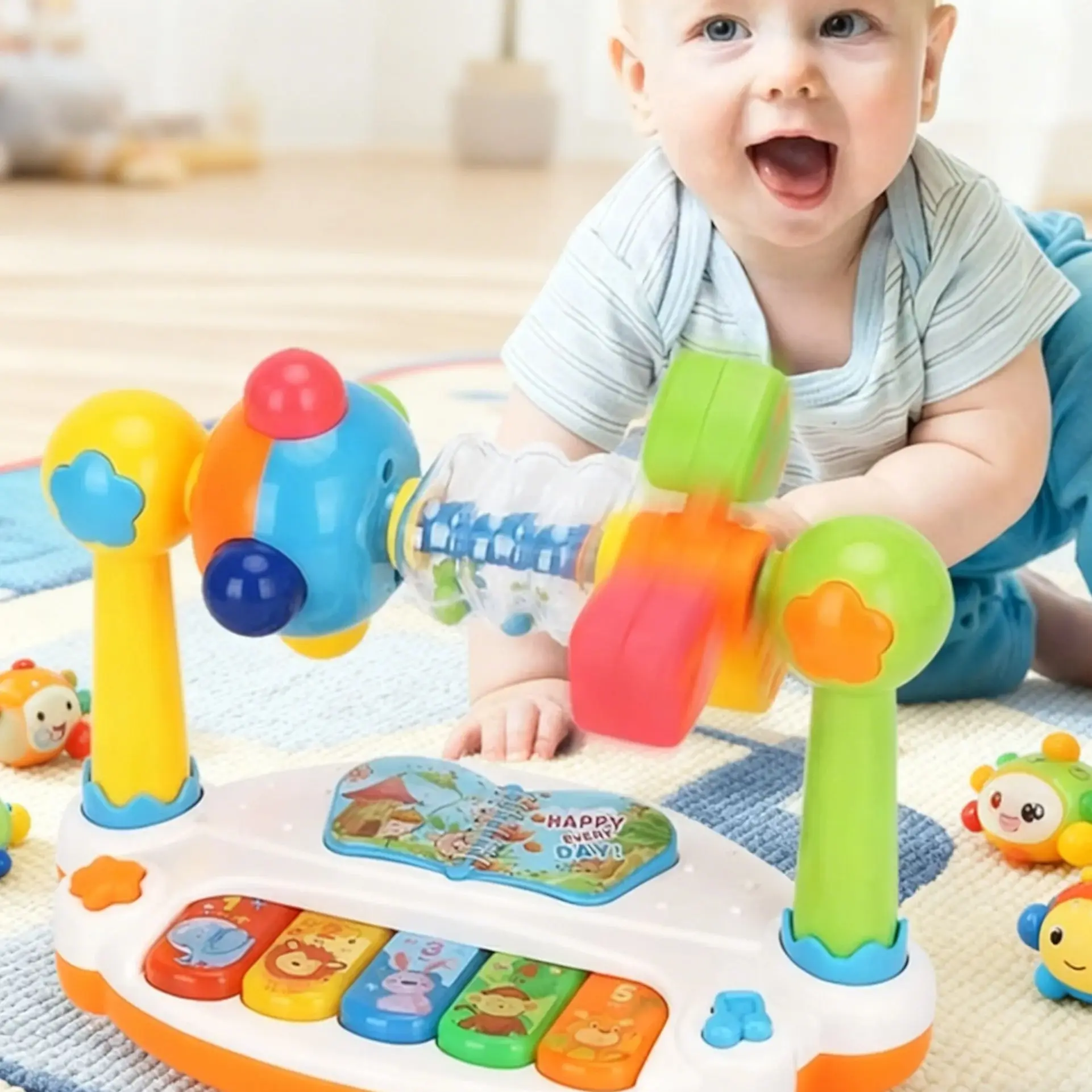 子供用回転式音楽ピアノキーボード、ライトとサウンド付きベビーピアノおもちゃ、幼児向け音楽玩具、早期教育音楽玩具ギフト